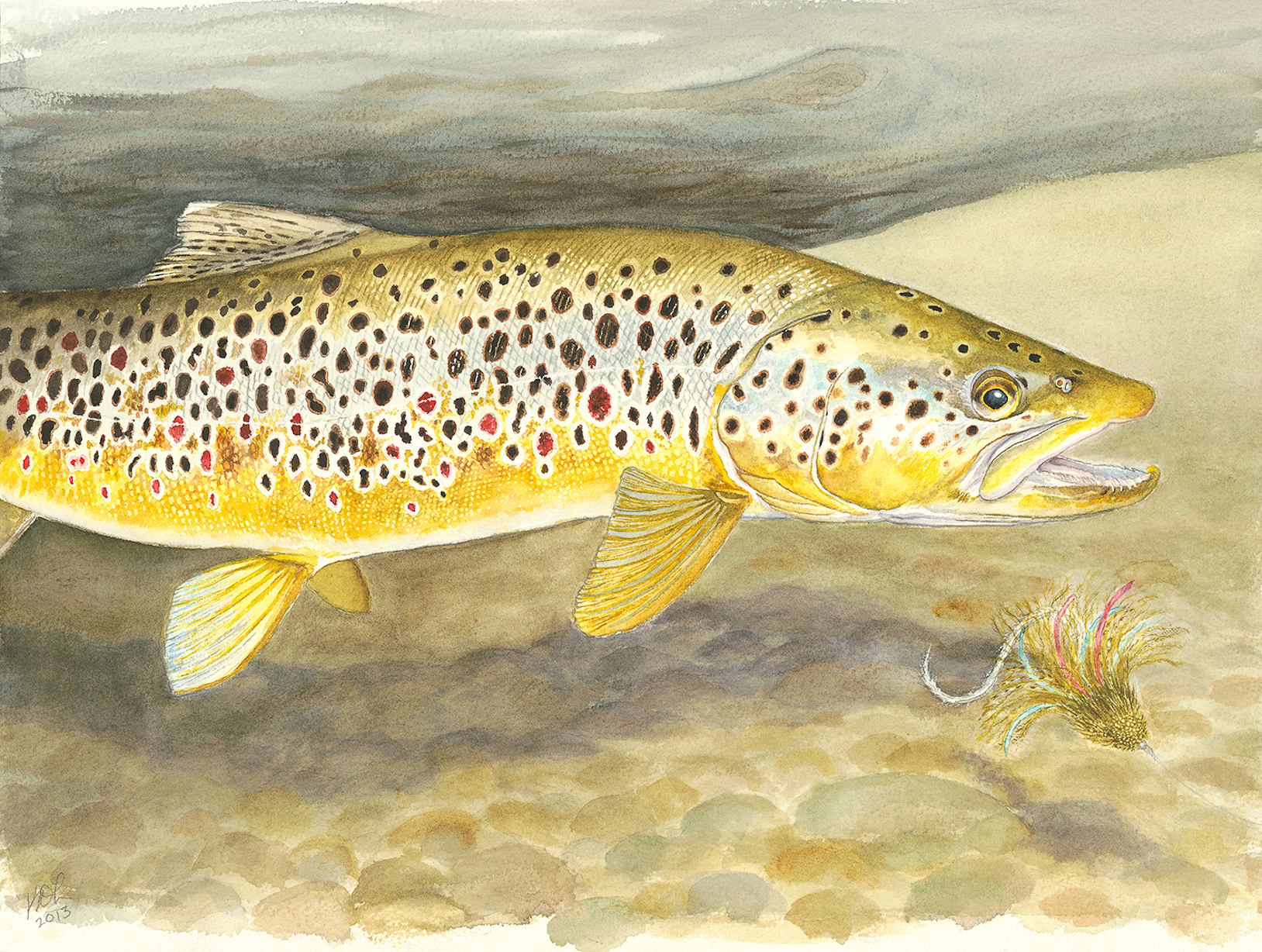 manistee-river-brown-trout-painting - Northern Michigan, Guide Service
